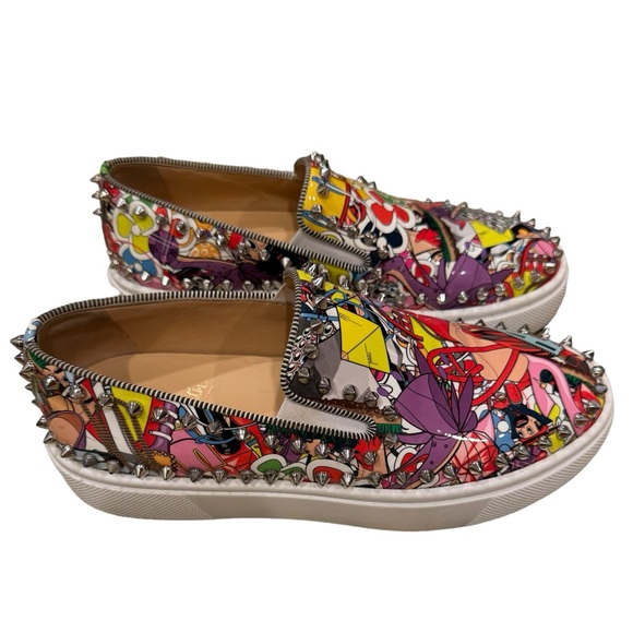 Limited Edition Christian Louboutin Super Pik Boat Graffiti Spike Skaters Flats - Picture 3 of 11
